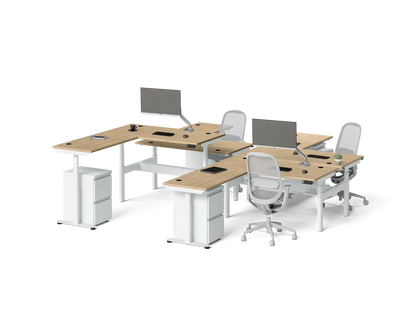 Sol L-Shaped Adjustable-Height Desks for 4