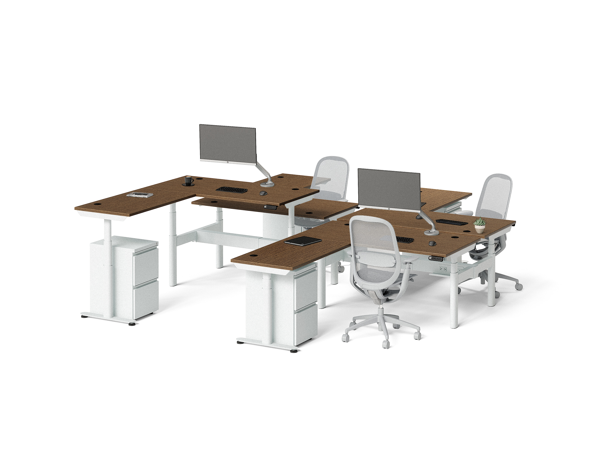 Sol L-Shaped Adjustable-Height Desks for 4