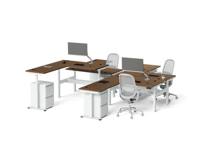 Sol L-Shaped Adjustable-Height Desks for 4