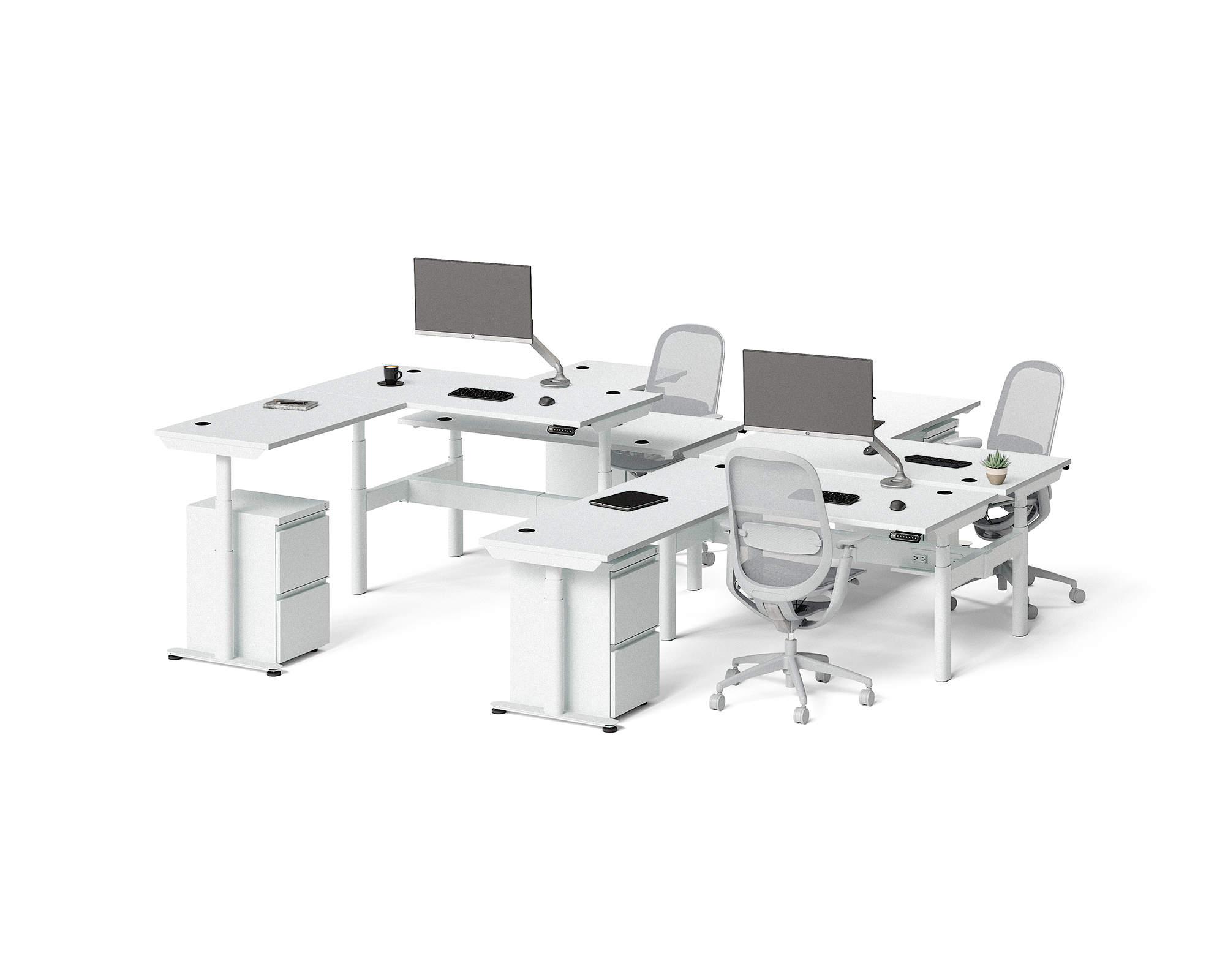 Sol L-Shaped Adjustable-Height Desks for 4