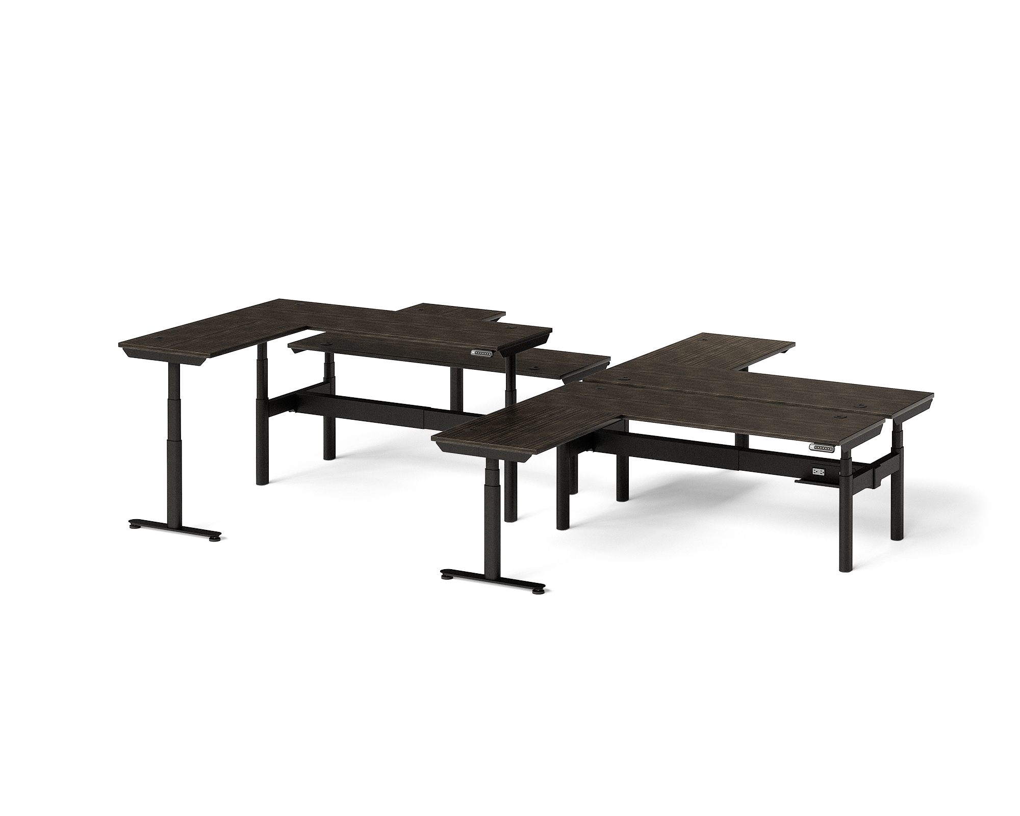 Sol L-Shaped Adjustable-Height Desks for 4