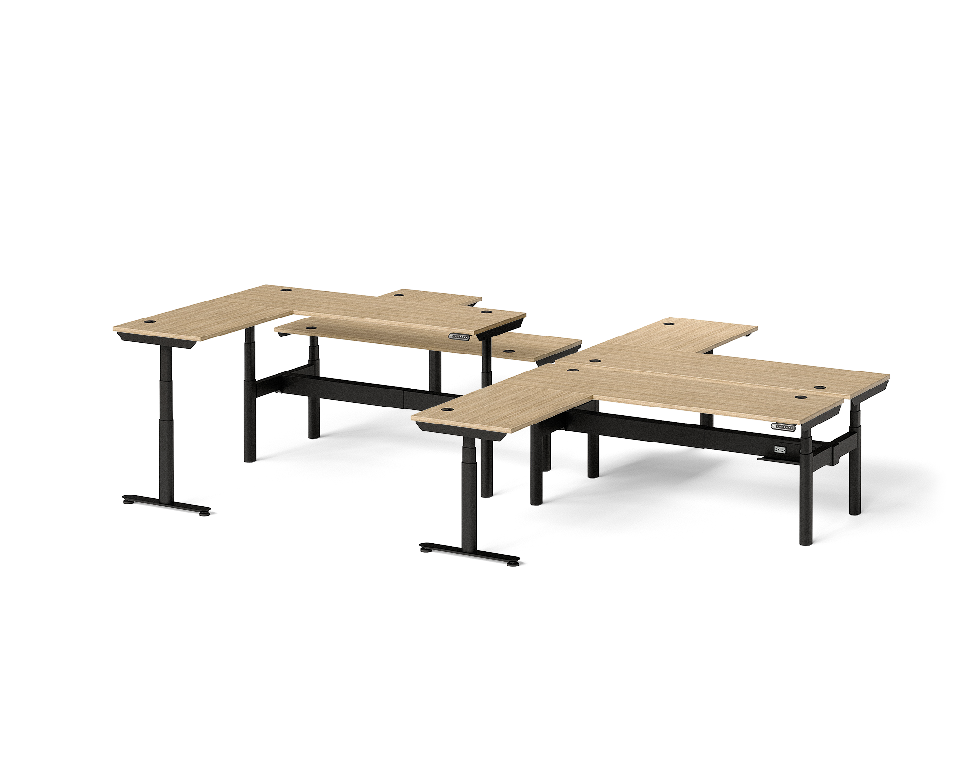 Sol L-Shaped Adjustable-Height Desks for 4