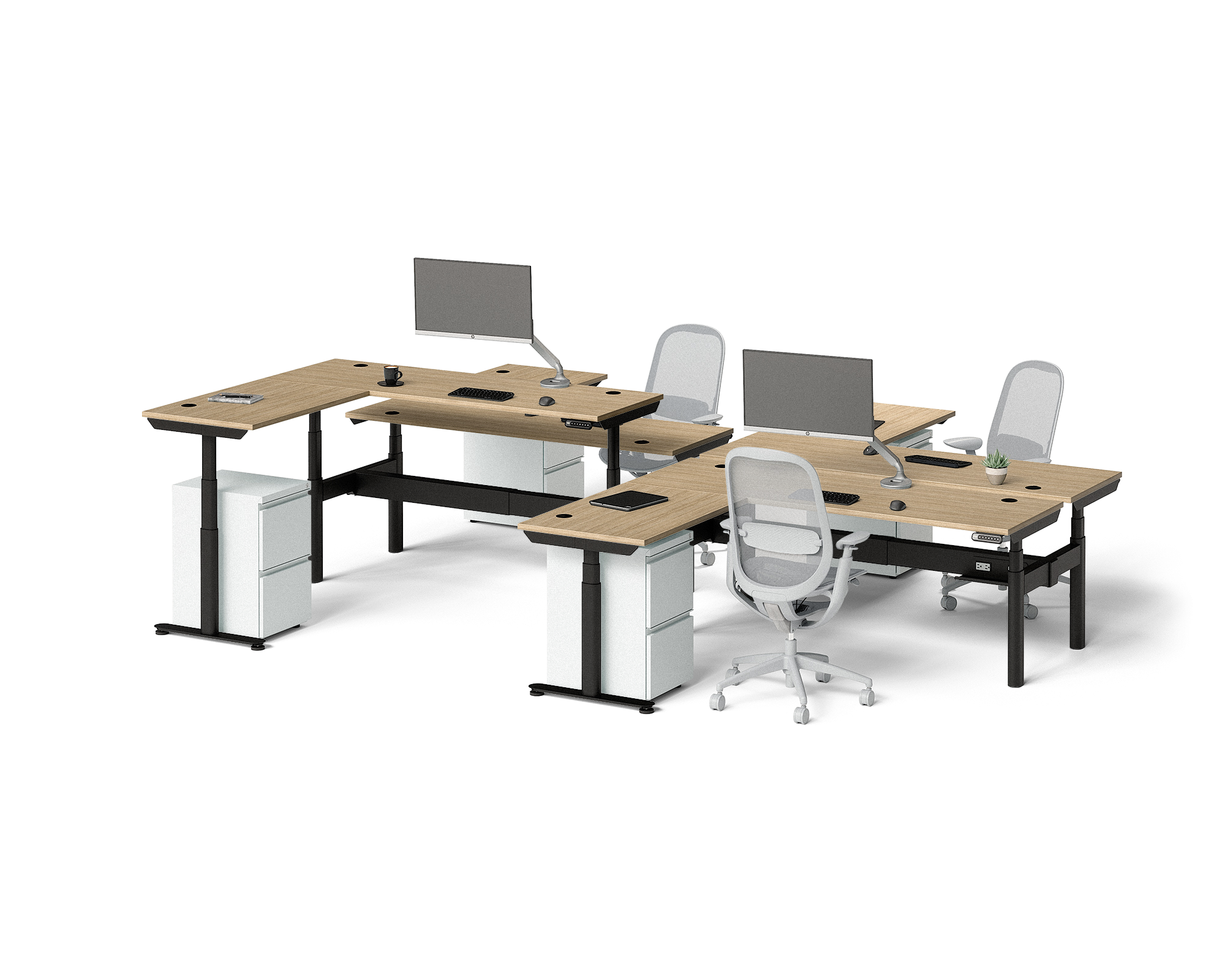 Sol L-Shaped Adjustable-Height Desks for 4