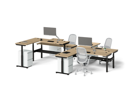 Sol L-Shaped Adjustable-Height Desks for 4