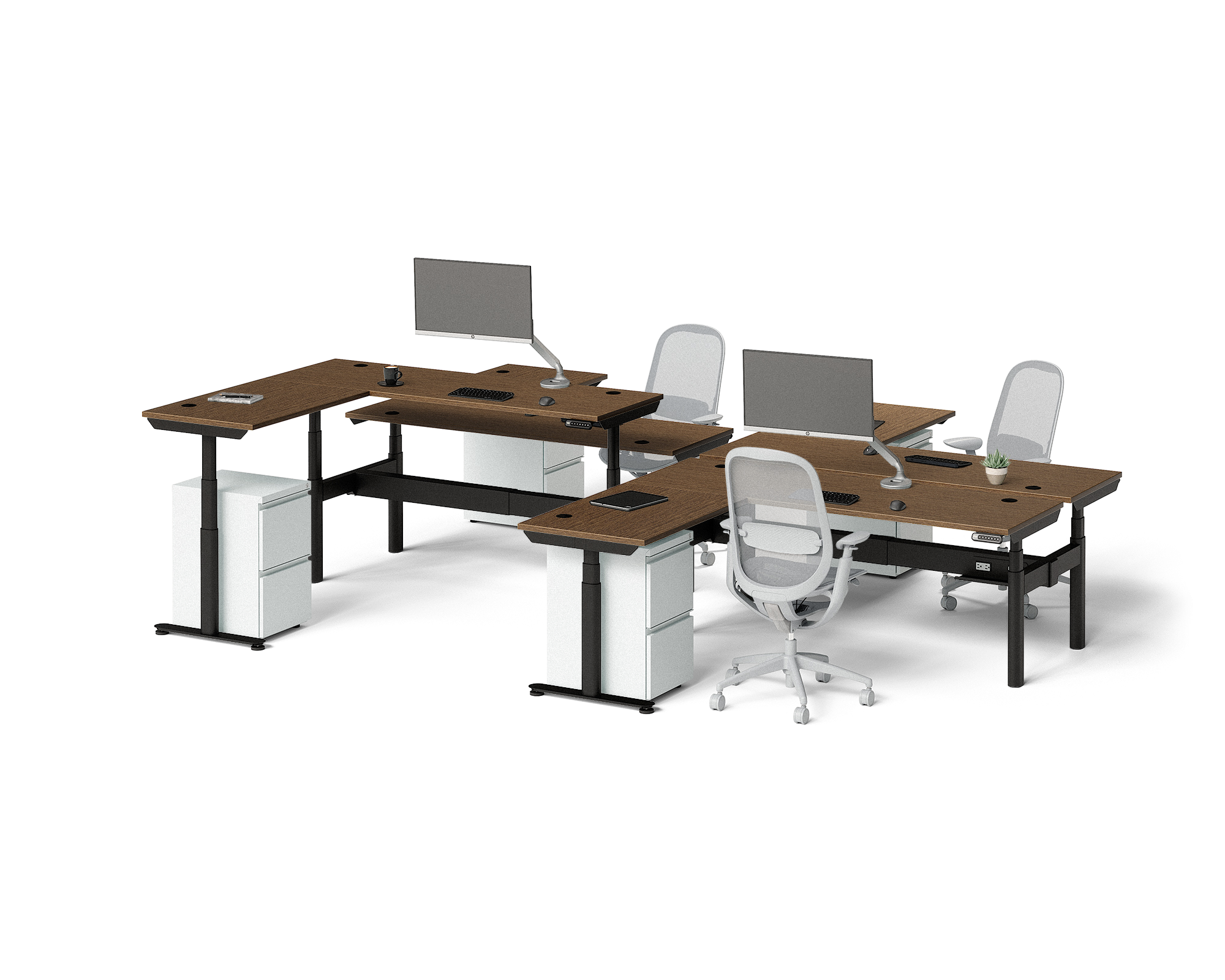 Sol L-Shaped Adjustable-Height Desks for 4