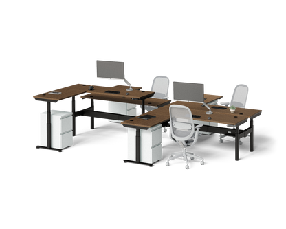 Sol L-Shaped Adjustable-Height Desks for 4