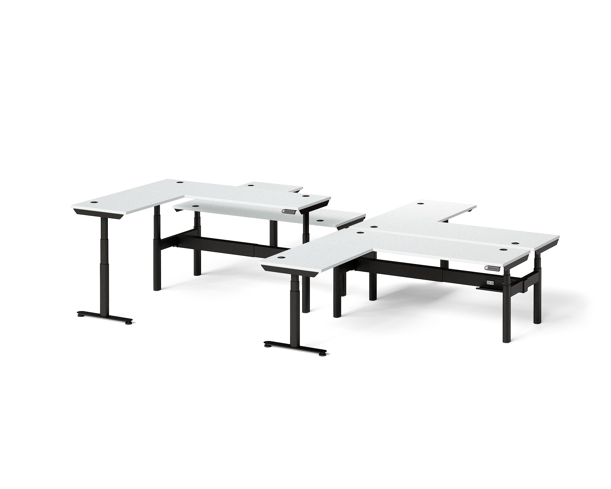 Sol L-Shaped Adjustable-Height Desks for 4