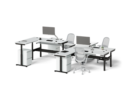 Sol L-Shaped Adjustable-Height Desks for 4
