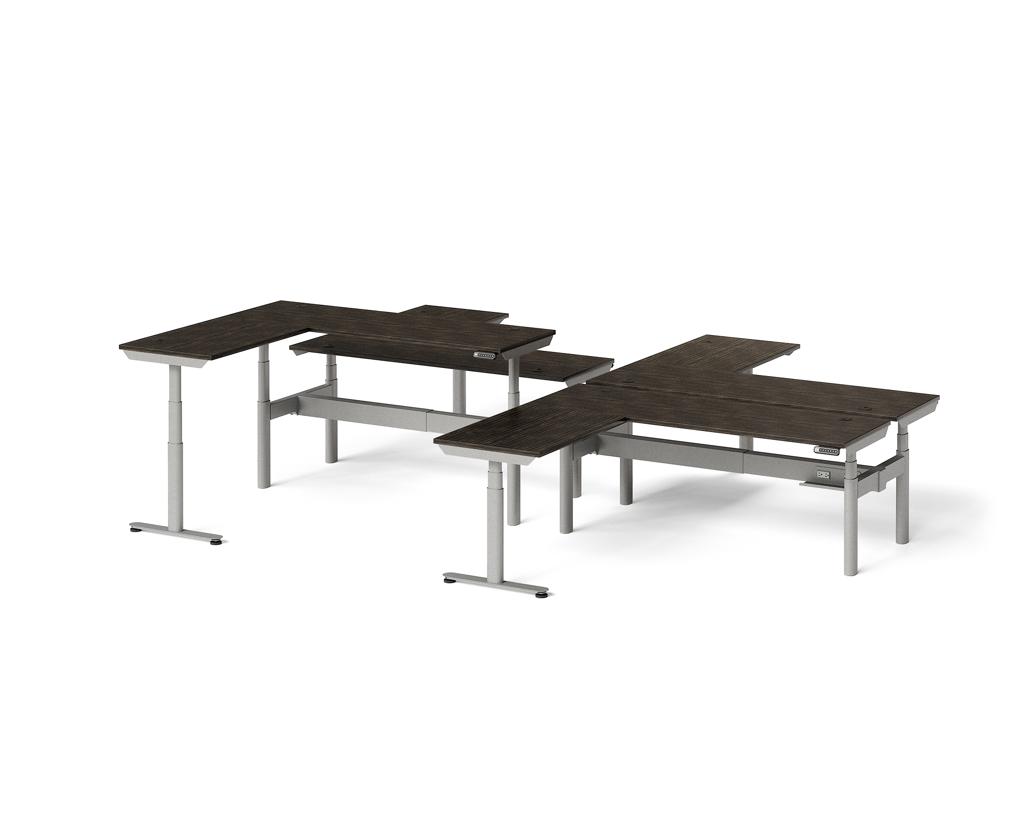 Sol L-Shaped Adjustable-Height Desks for 4