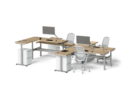 Sol L-Shaped Adjustable-Height Desks for 4