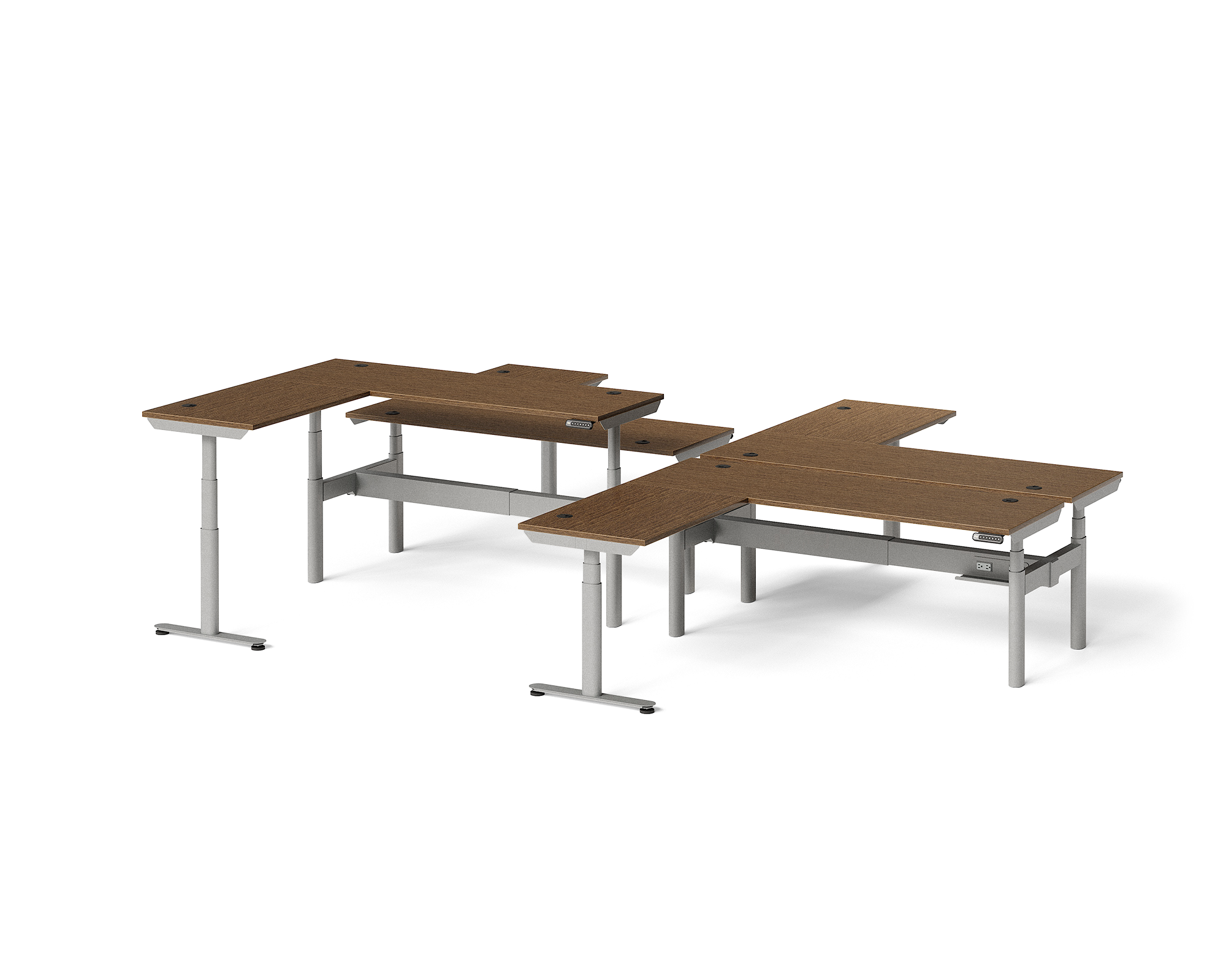 Sol L-Shaped Adjustable-Height Desks for 4