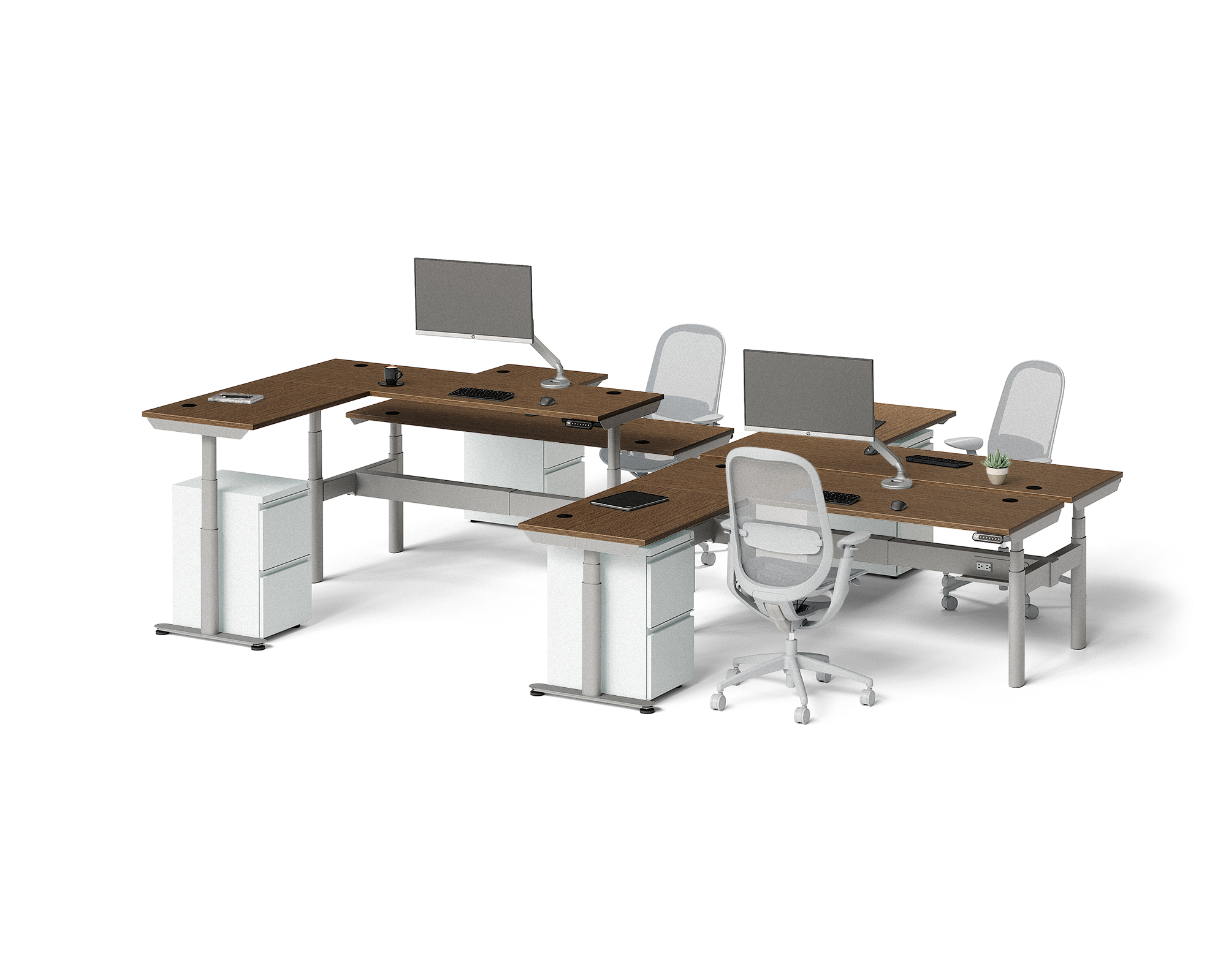 Sol L-Shaped Adjustable-Height Desks for 4