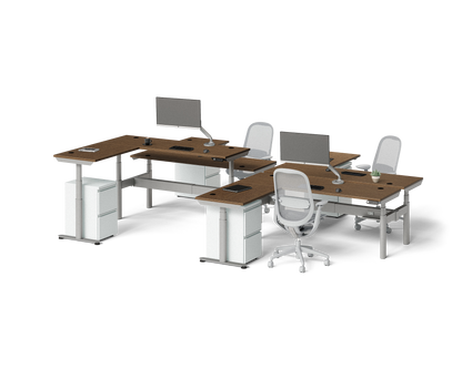 Sol L-Shaped Adjustable-Height Desks for 4