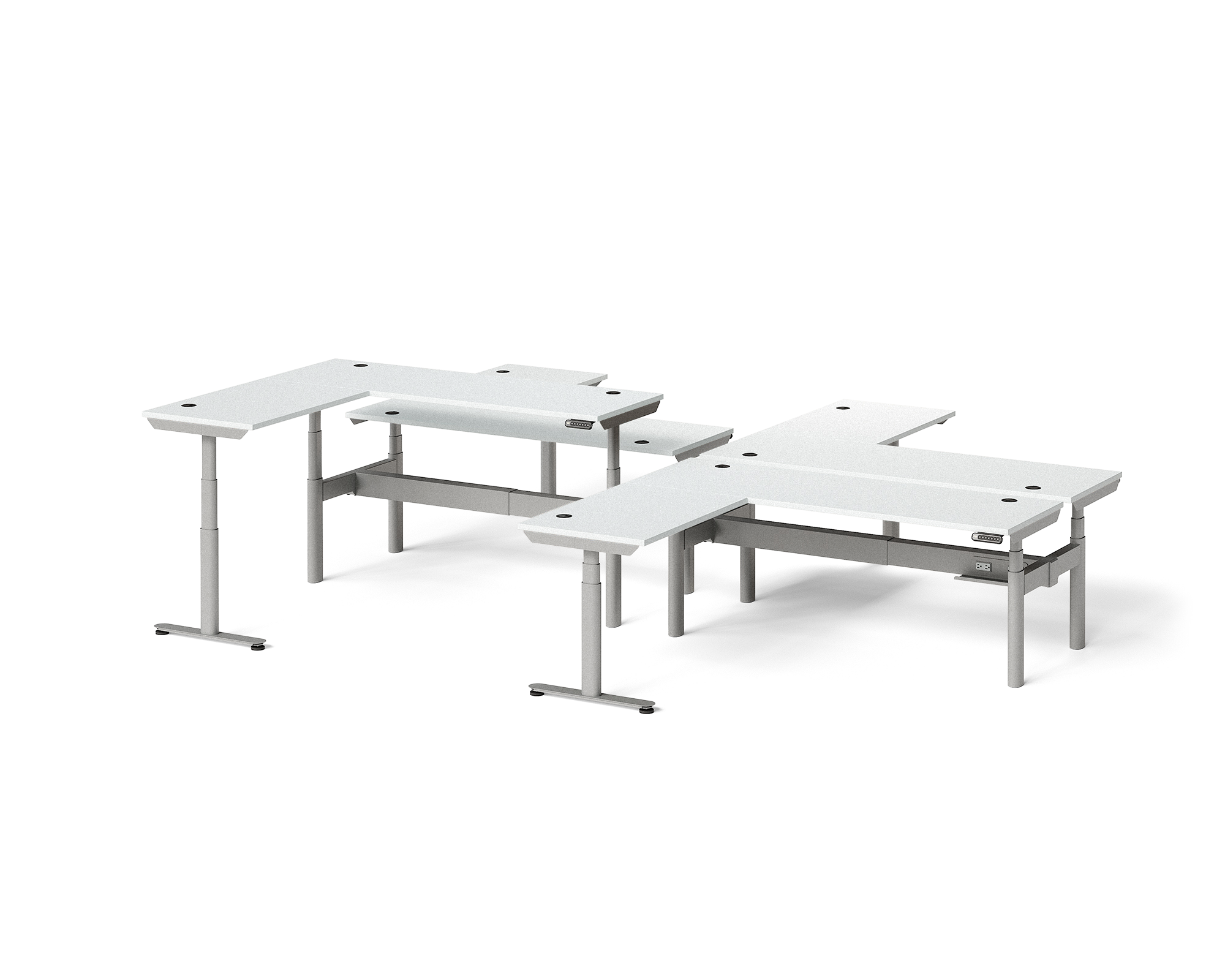 Sol L-Shaped Adjustable-Height Desks for 4