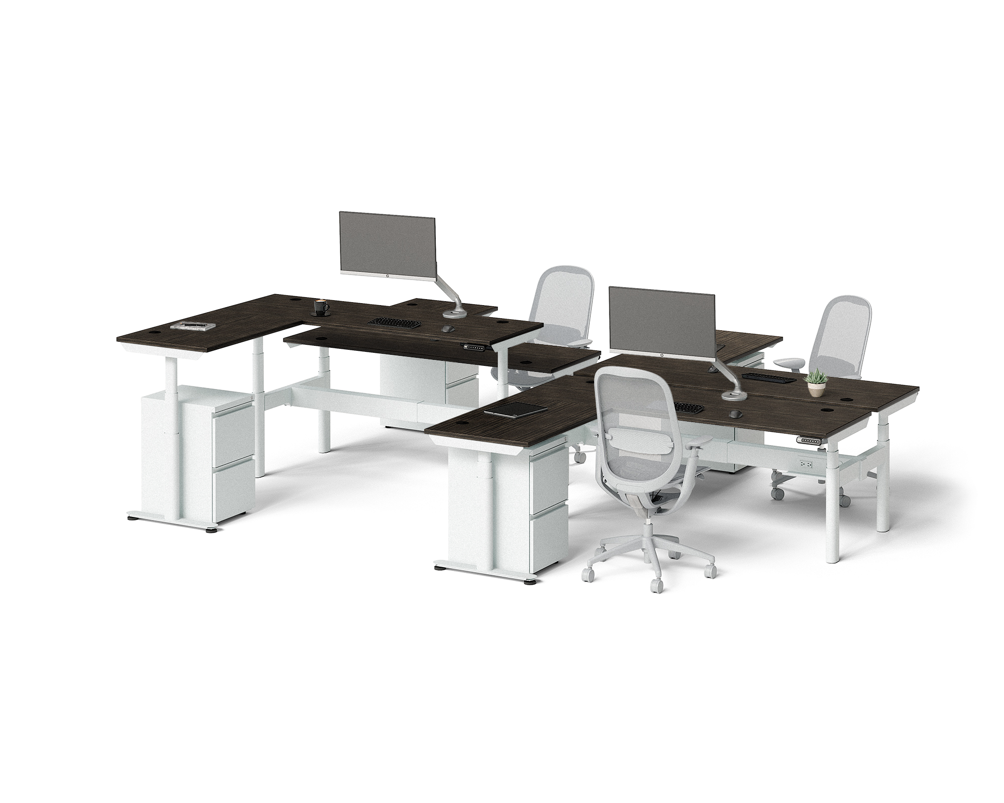 Sol L-Shaped Adjustable-Height Desks for 4