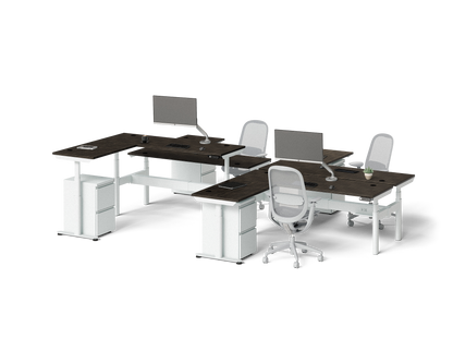 Sol L-Shaped Adjustable-Height Desks for 4