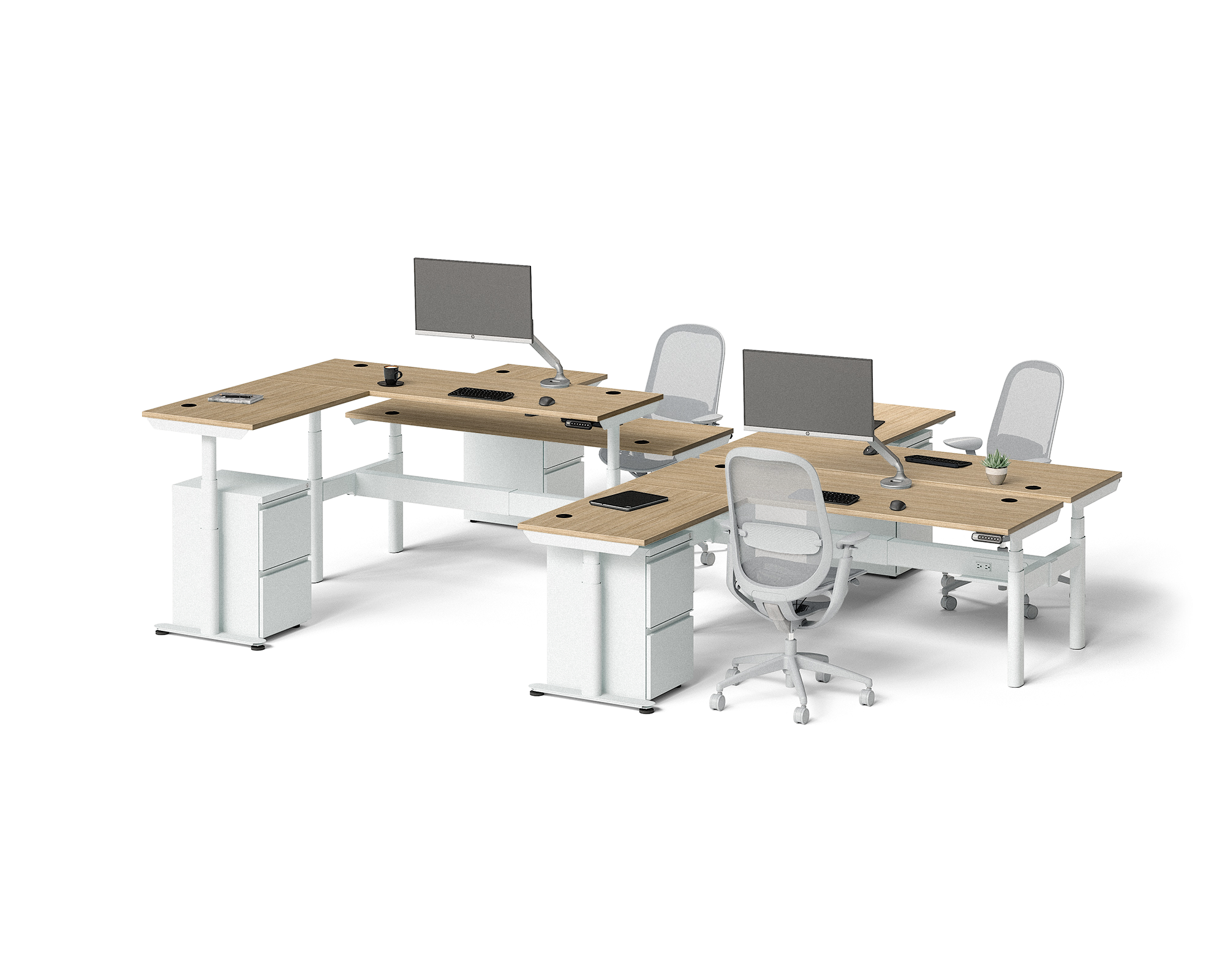 Sol L-Shaped Adjustable-Height Desks for 4