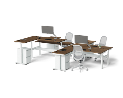 Sol L-Shaped Adjustable-Height Desks for 4