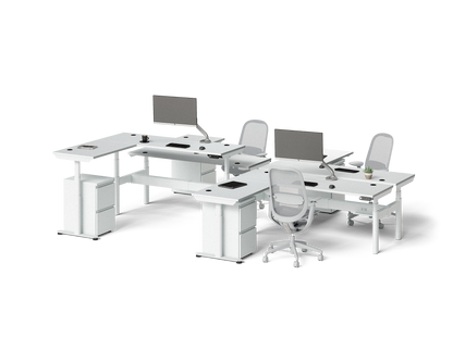 Sol L-Shaped Adjustable-Height Desks for 4