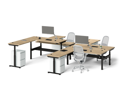 Sol L-Shaped Adjustable-Height Desks for 4