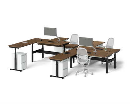 Sol L-Shaped Adjustable-Height Desks for 4