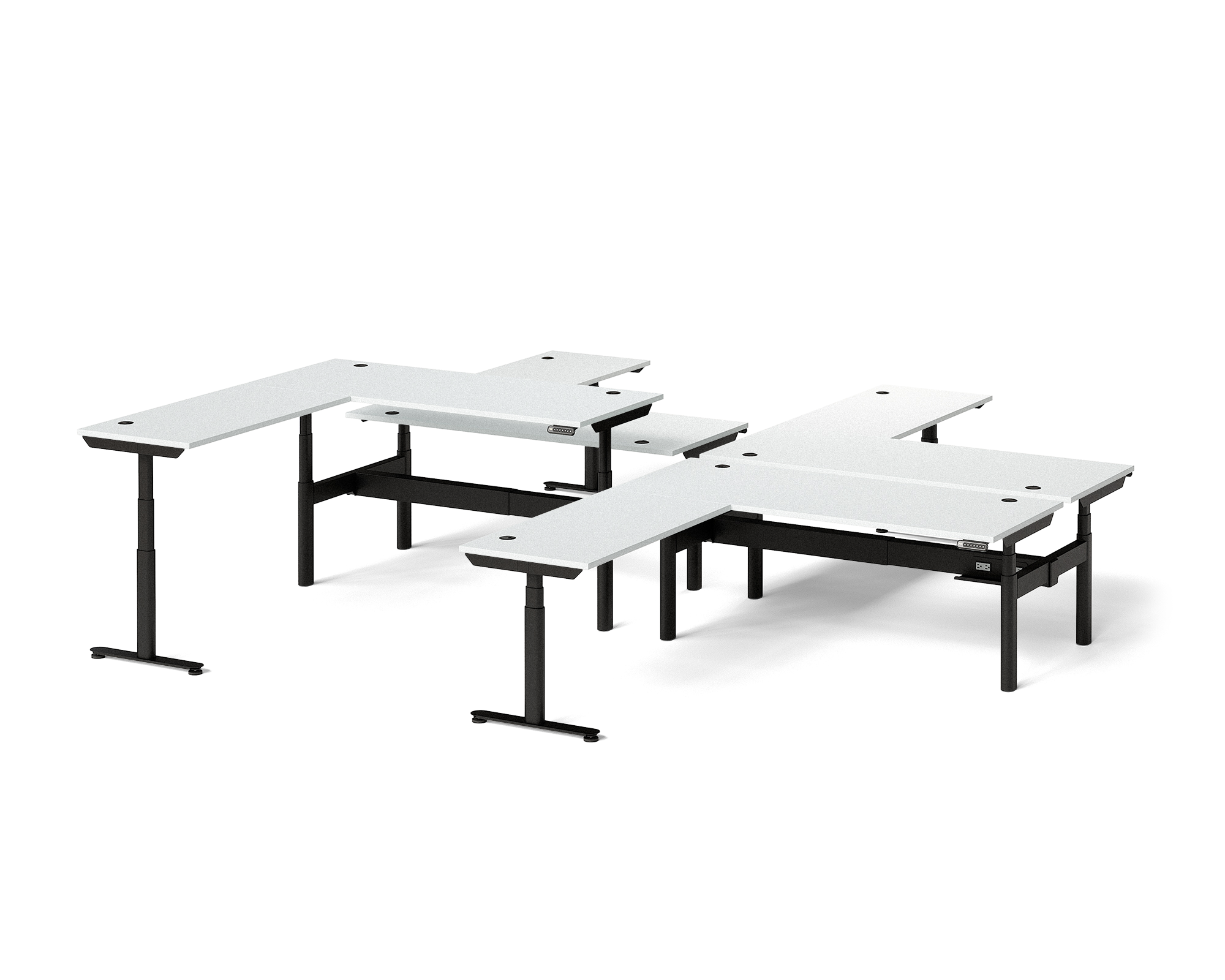 Sol L-Shaped Adjustable-Height Desks for 4