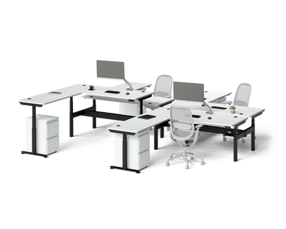 Sol L-Shaped Adjustable-Height Desks for 4