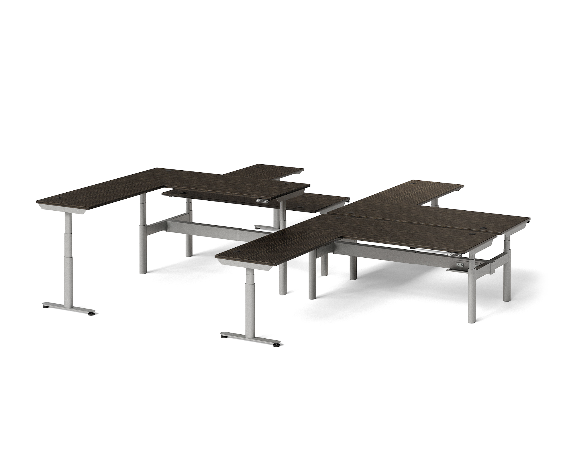 Sol L-Shaped Adjustable-Height Desks for 4