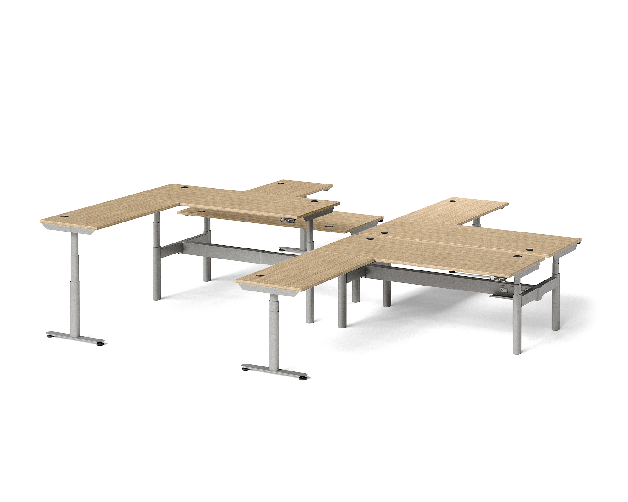 Sol L-Shaped Adjustable-Height Desks for 4