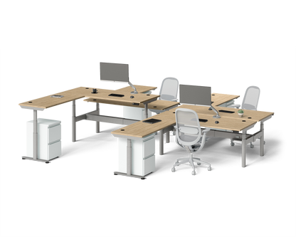 Sol L-Shaped Adjustable-Height Desks for 4