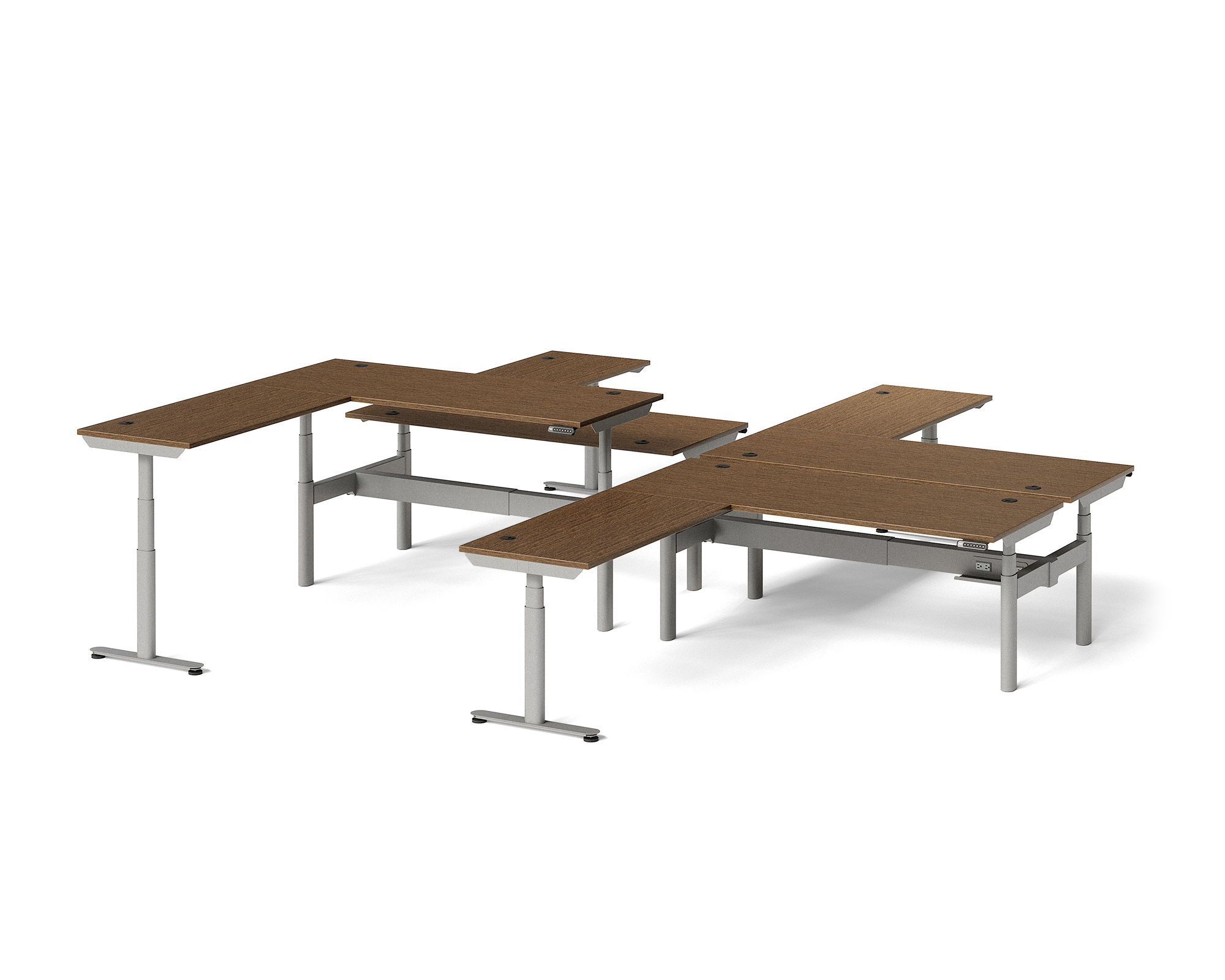 Sol L-Shaped Adjustable-Height Desks for 4