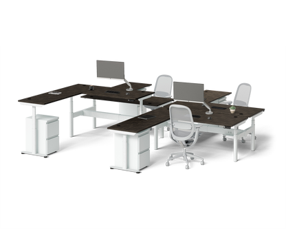 Sol L-Shaped Adjustable-Height Desks for 4