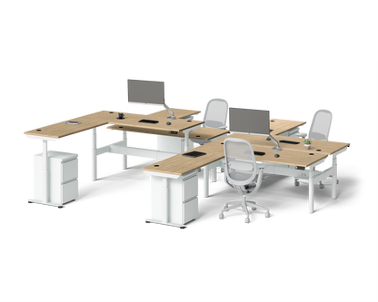 Sol L-Shaped Adjustable-Height Desks for 4