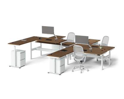 Sol L-Shaped Adjustable-Height Desks for 4