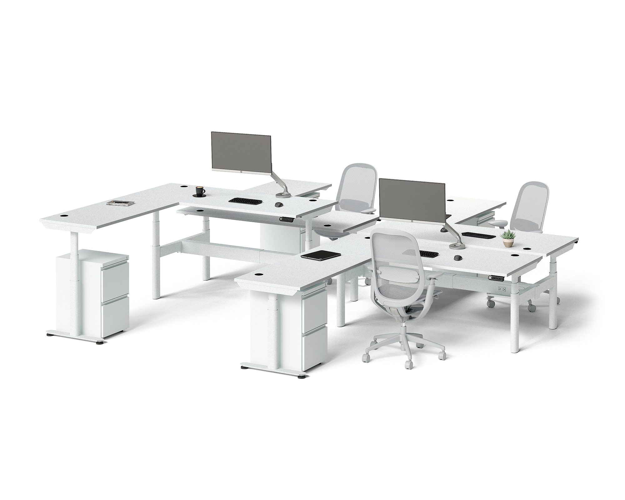 Sol L-Shaped Adjustable-Height Desks for 4