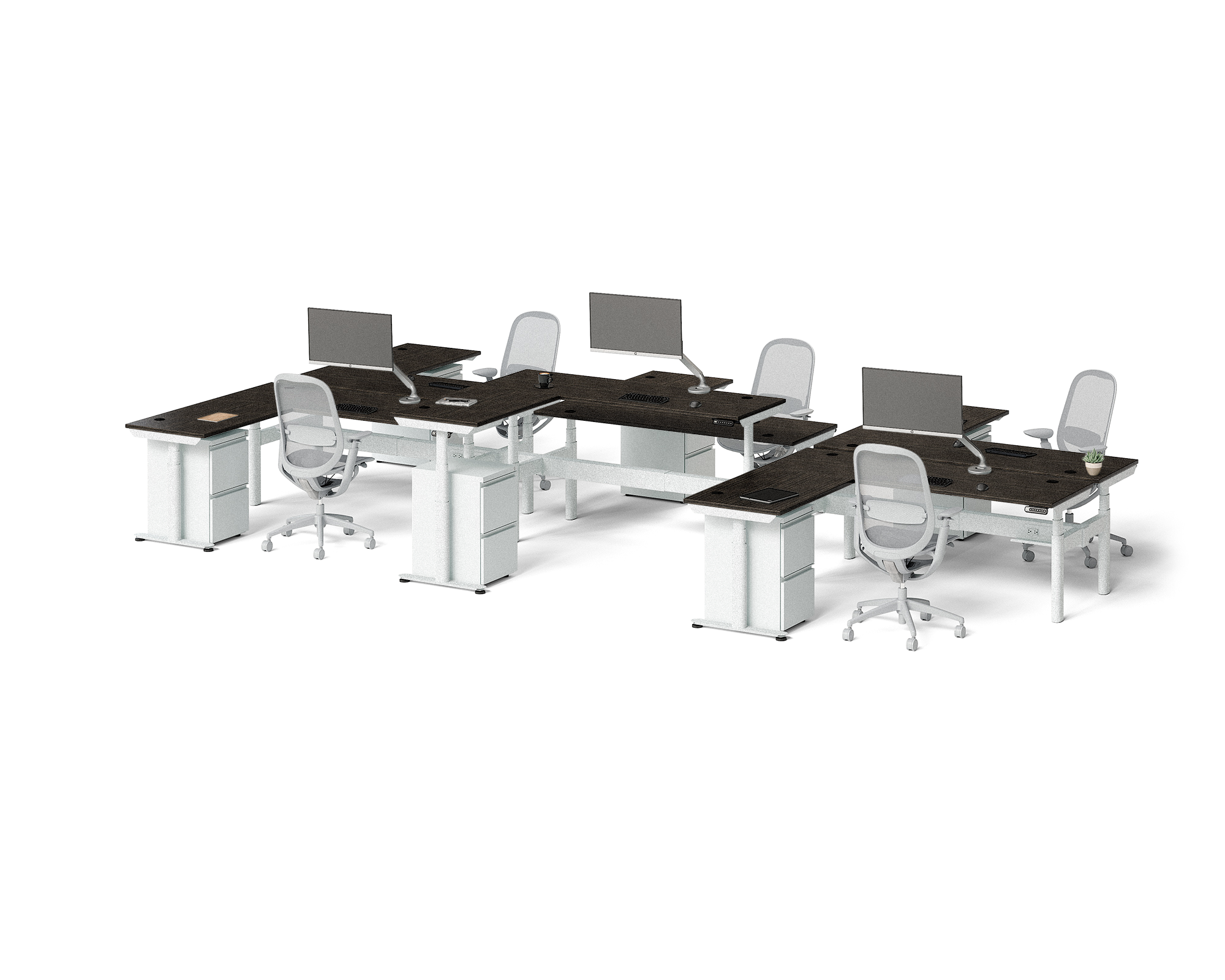 Sol L-Shaped Adjustable-Height Desks for 6
