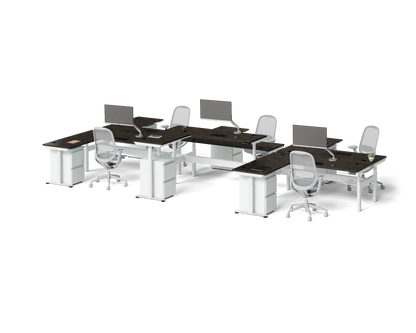 Sol L-Shaped Adjustable-Height Desks for 6