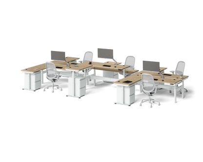 Sol L-Shaped Adjustable-Height Desks for 6