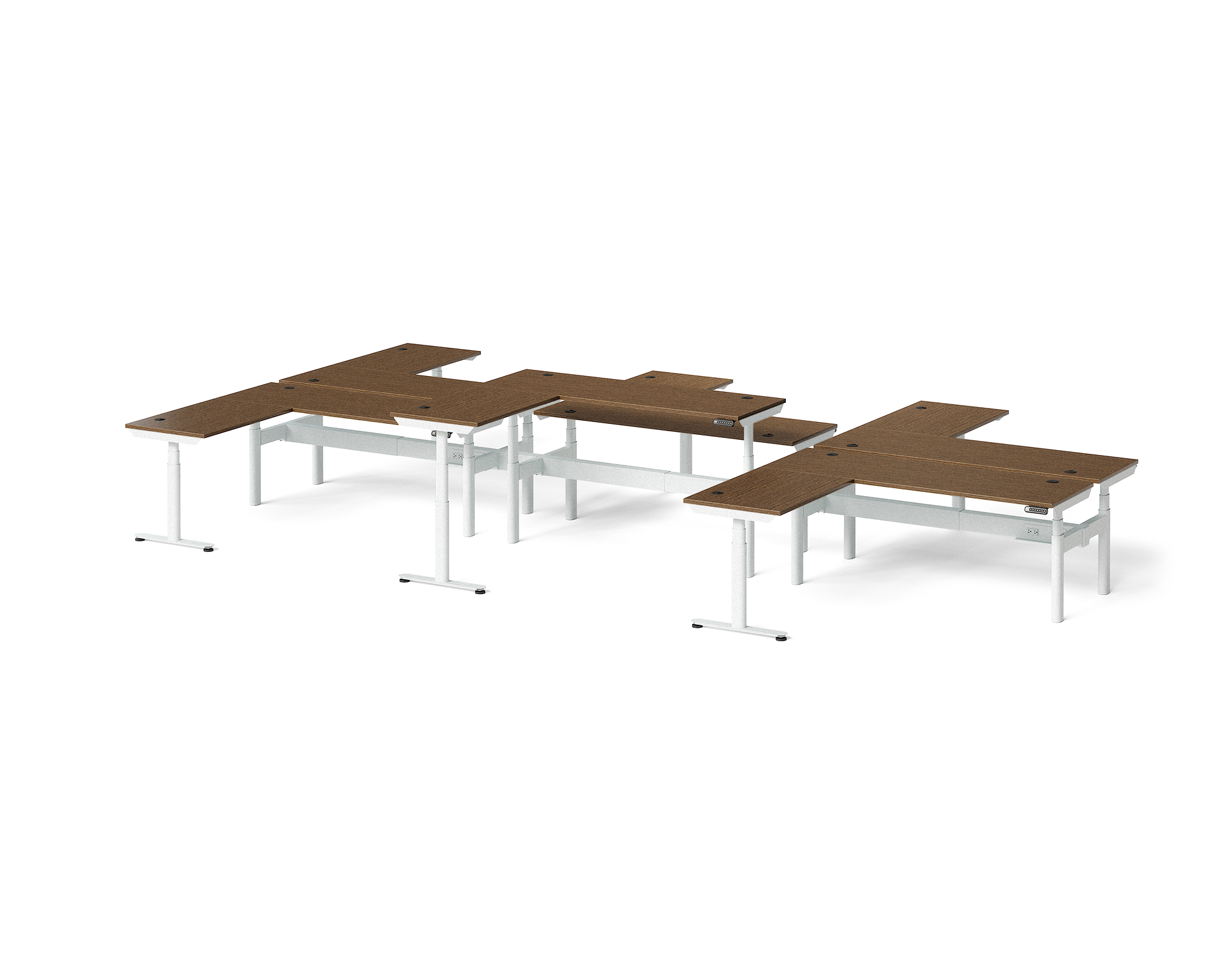 Sol L-Shaped Adjustable-Height Desks for 6