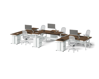 Sol L-Shaped Adjustable-Height Desks for 6