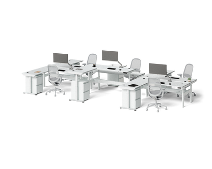 Sol L-Shaped Adjustable-Height Desks for 6