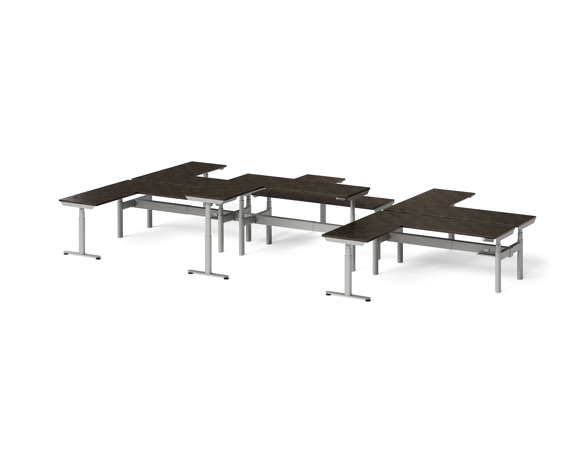 Sol L-Shaped Adjustable-Height Desks for 6