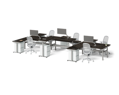 Sol L-Shaped Adjustable-Height Desks for 6