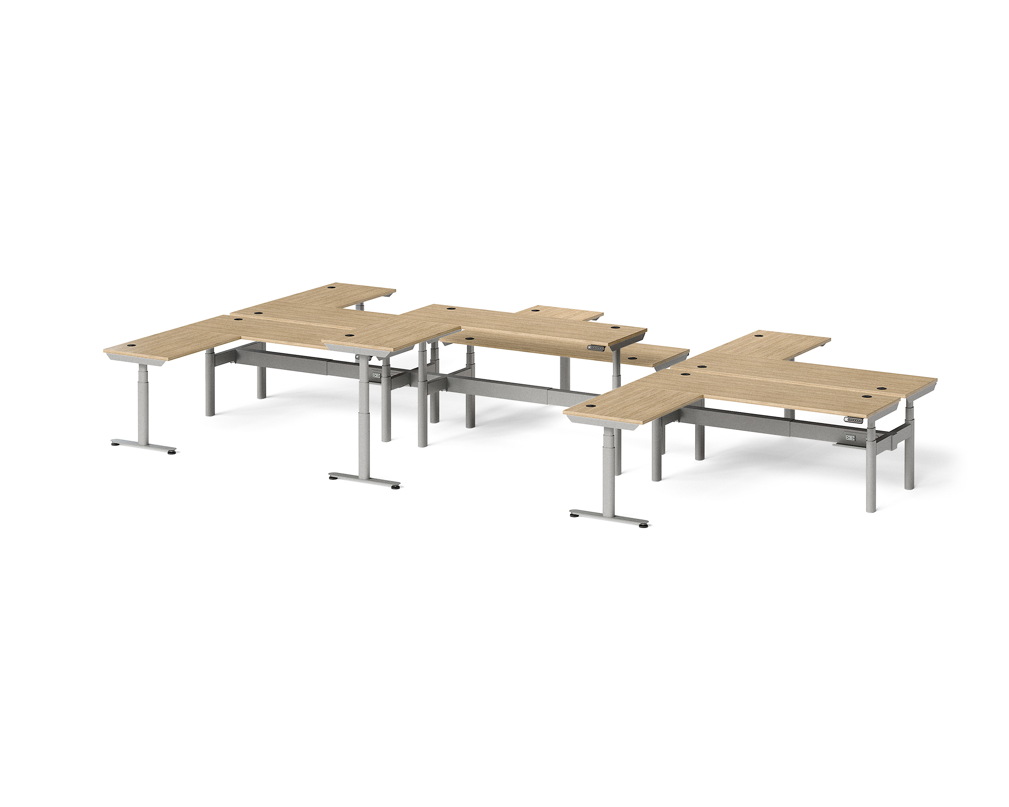 Sol L-Shaped Adjustable-Height Desks for 6