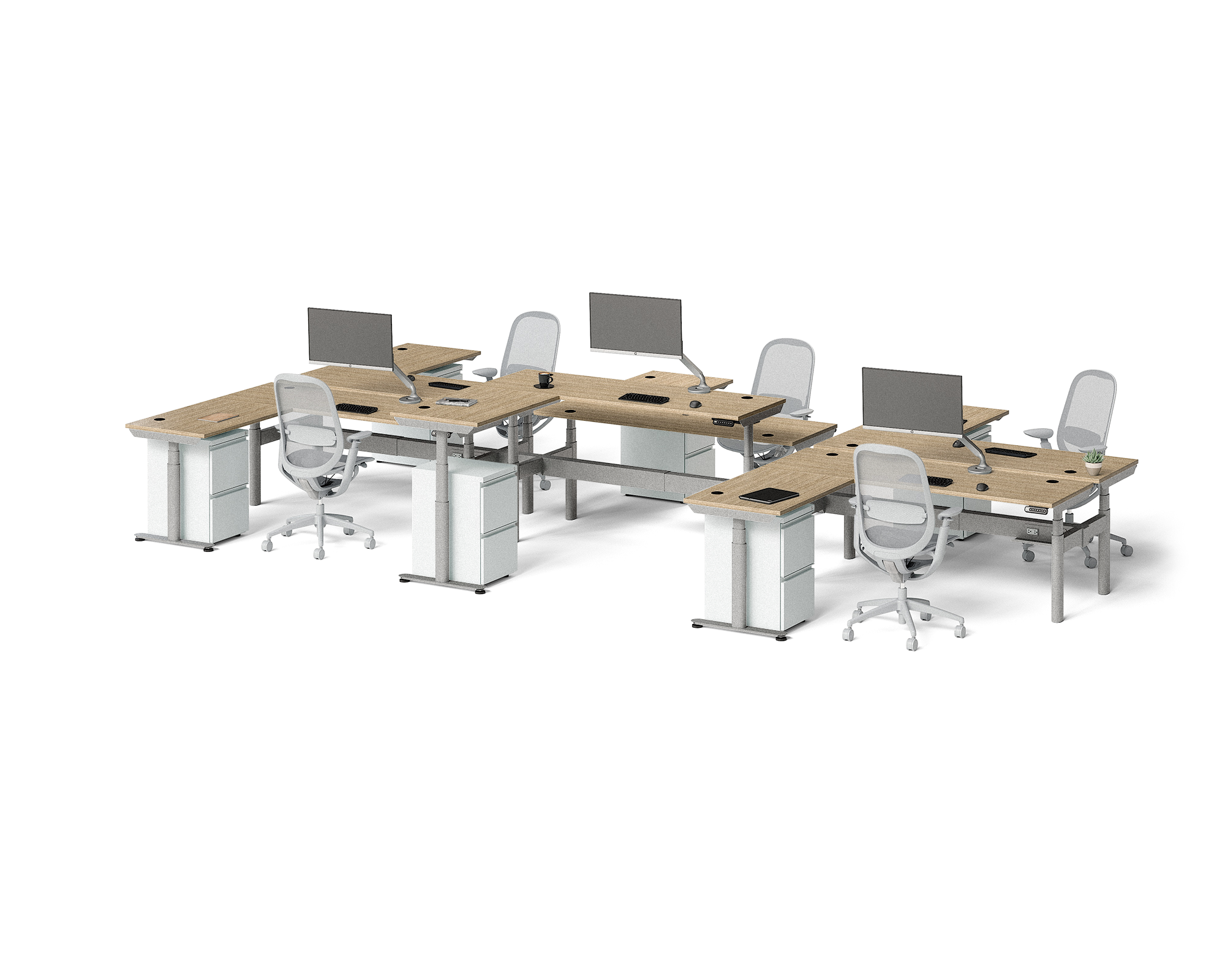 Sol L-Shaped Adjustable-Height Desks for 6