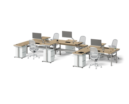 Sol L-Shaped Adjustable-Height Desks for 6