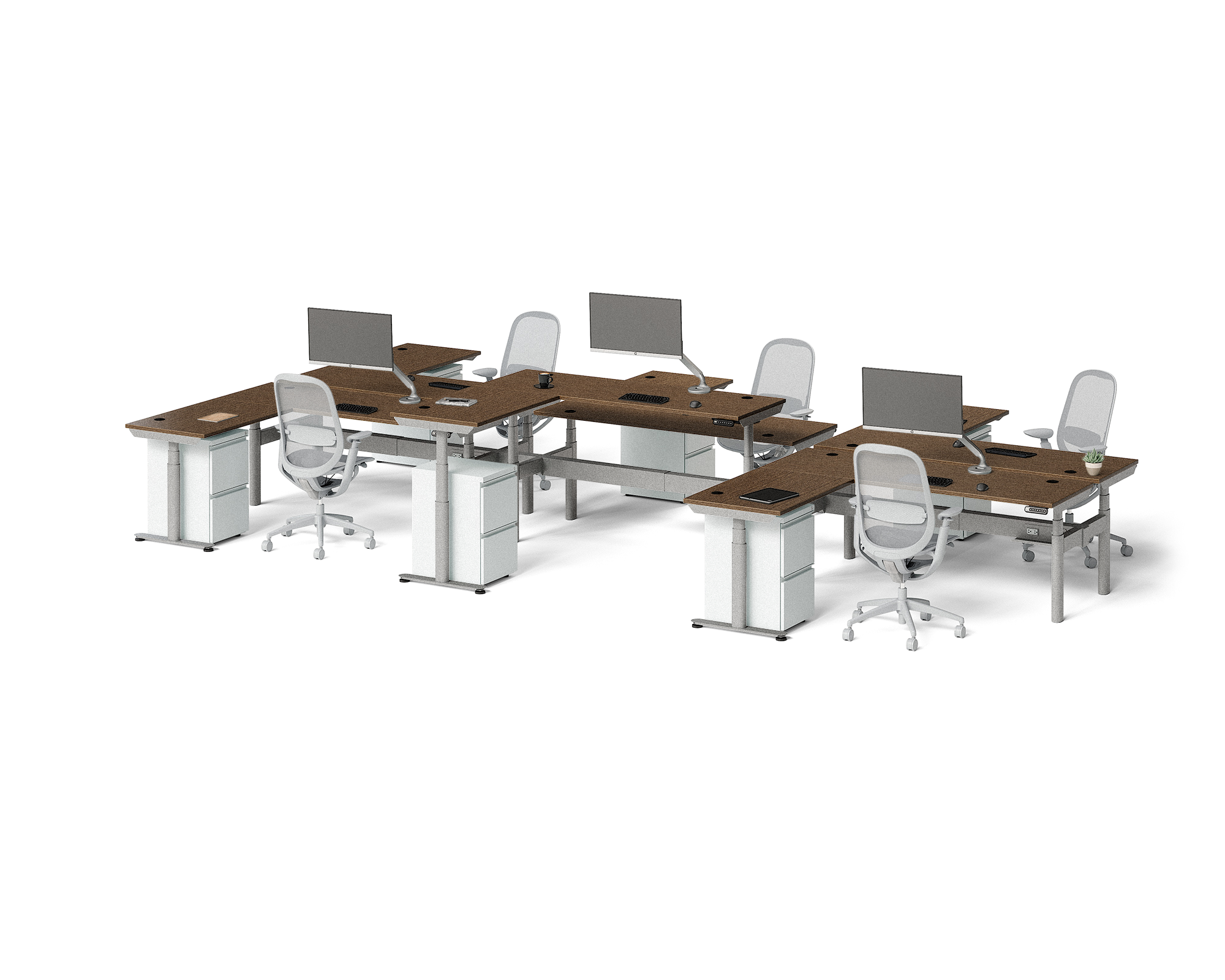 Sol L-Shaped Adjustable-Height Desks for 6