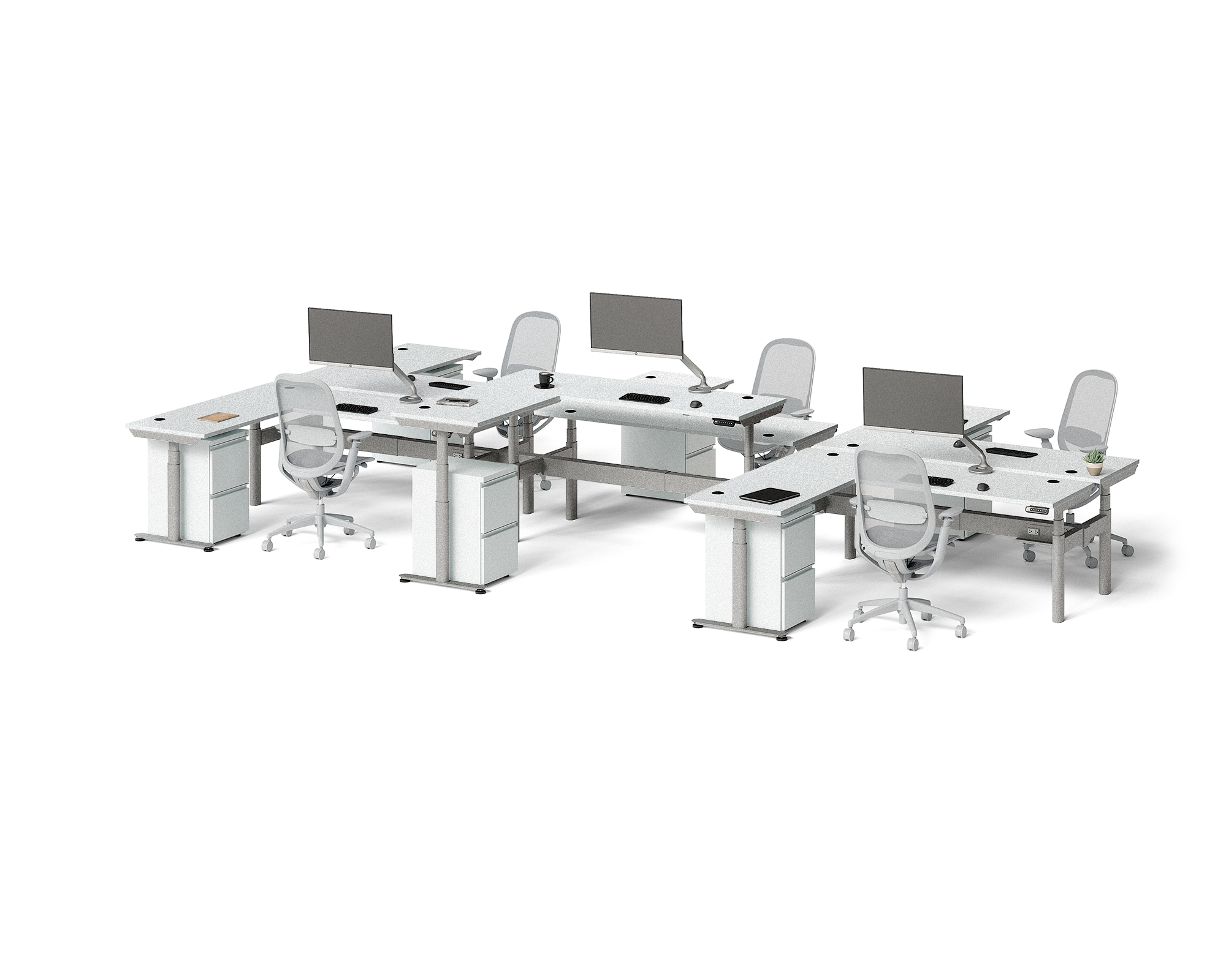 Sol L-Shaped Adjustable-Height Desks for 6