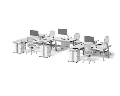 Sol L-Shaped Adjustable-Height Desks for 6