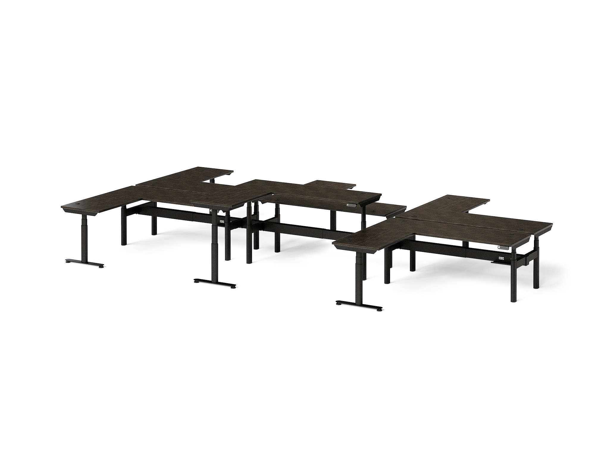 Sol L-Shaped Adjustable-Height Desks for 6